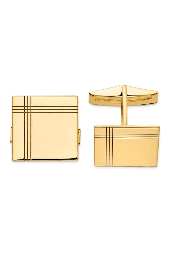 14 Karat Yellow Men's Square with Line Design Cuff Links