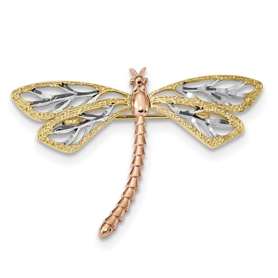 Primal Gold 14 Karat Yellow and Rose Gold with Rhodium Satin Dragonfly Pin