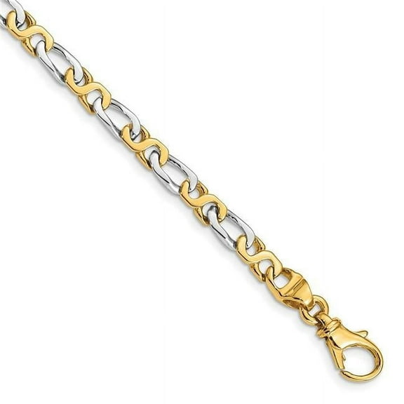 Primal Gold 14 Karat Yellow and White Gold 4.8mm Hand Fancy Link Bracelet