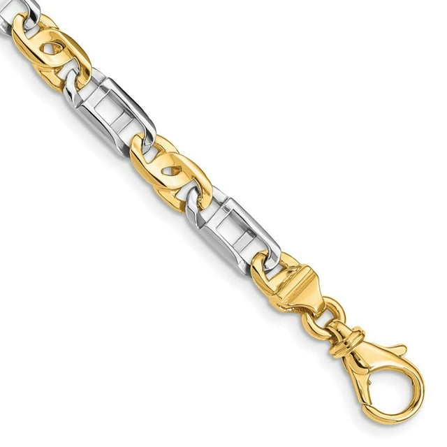 Primal Gold 14 Karat Yellow and White Gold 5.5mm Hand Fancy Link Bracelet