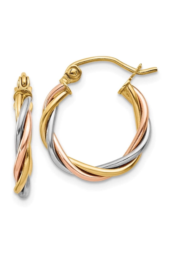 14K Tri-color 2.5mm Twisted Hoop Earrings