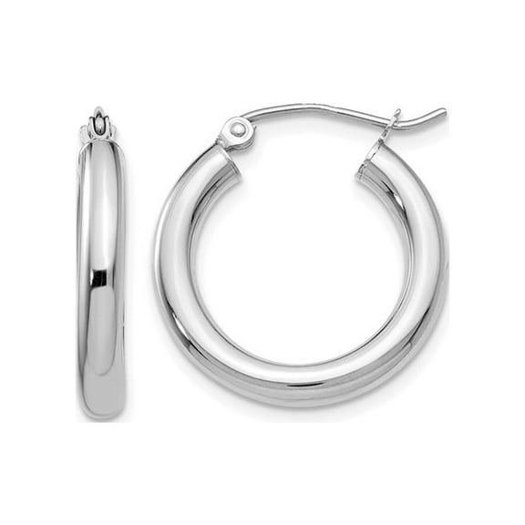 Primal Gold 14K White Gold 3mm Lightweight Tube Hoop Earrings