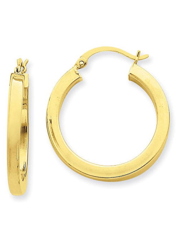 14K Yellow Gold 3mm Square Hoop Earrings