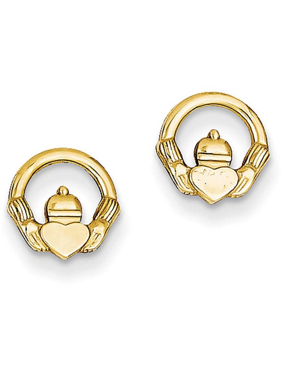 14K Yellow Gold Claddagh Post Earrings