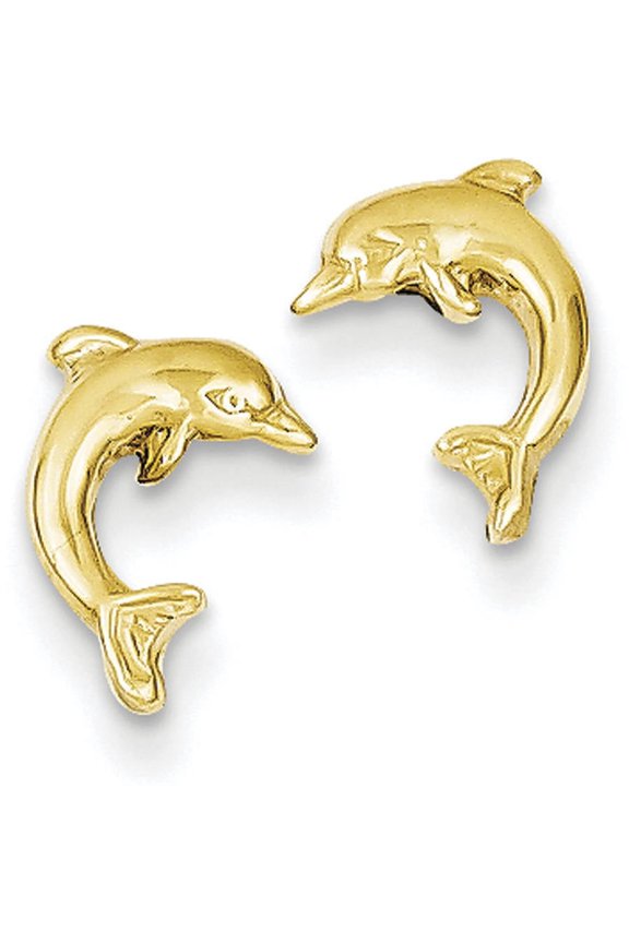 14K Yellow Gold Dolphin Post Earrings