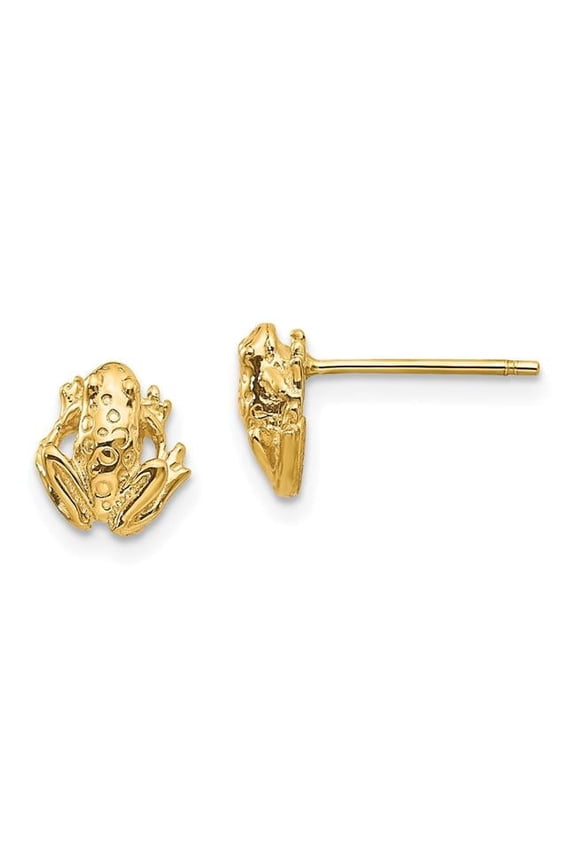 14K Yellow Gold Mini Frog Post Earrings