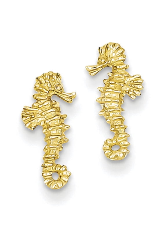 14K Yellow Gold Mini Left and Right Seahorse Post Earrings