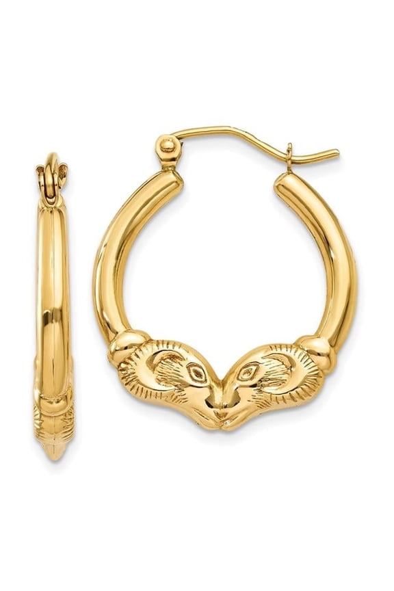 14K Yellow Gold Ram Hoop Earrings