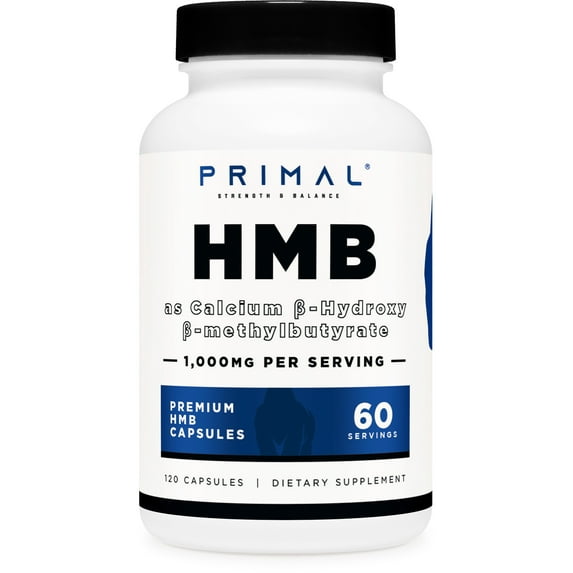 Primal HMB (1000mg, 120 Capsules) | Athlete Formula, Gluten-Free, Non-GMO, 60 Servings