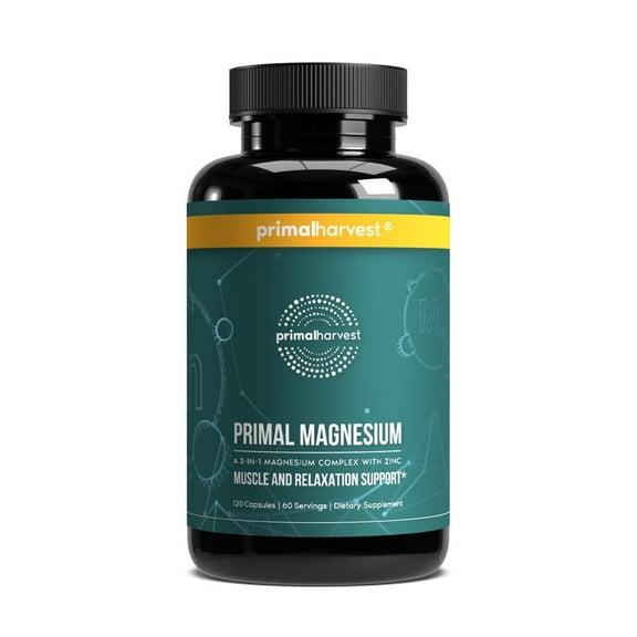 Primal Harvest Magnesium Complex, 120 Capsules: 310mg 3 Types of Magnesium, Zinc