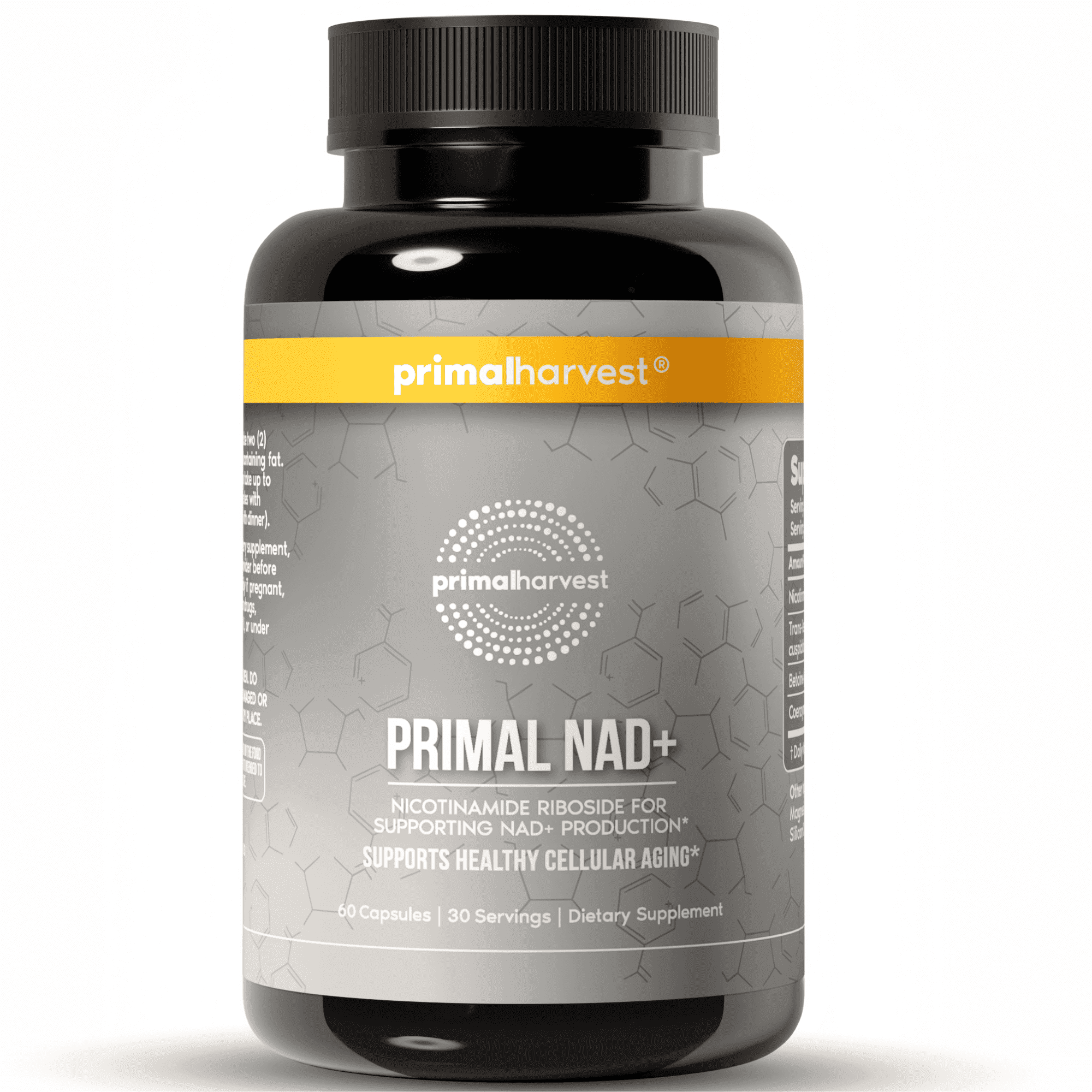 Primal Harvest NAD+ Supplement with Nicotinamide Riboside, Trans-Resveratrol, Betaine, CoQ10