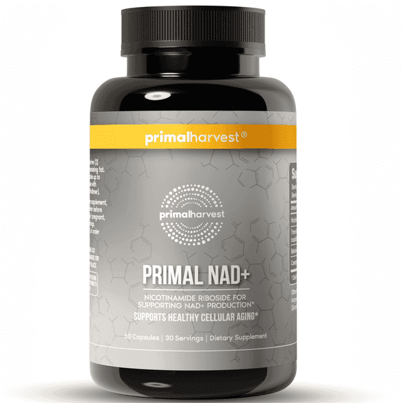 Primal Harvest NAD+ Supplement Nicotinamide Riboside, Trans-Resveratrol, Betaine, CoQ10, Energy Support, 60 Count, 1 Pack
