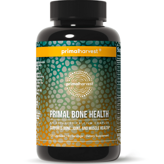 Primal Harvest Primal Bone Health Calcium Complex Capsules for Musculoskeletal Flexibility, 120 Count