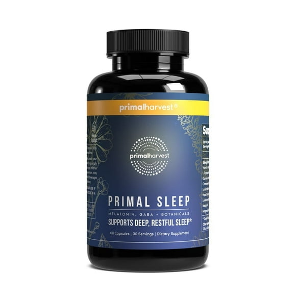 Primal Harvest Primal Sleep Supplement with Valerian Root, L-Tryptophan, GABA, Chamomile & Melatonin - 60 Capsules