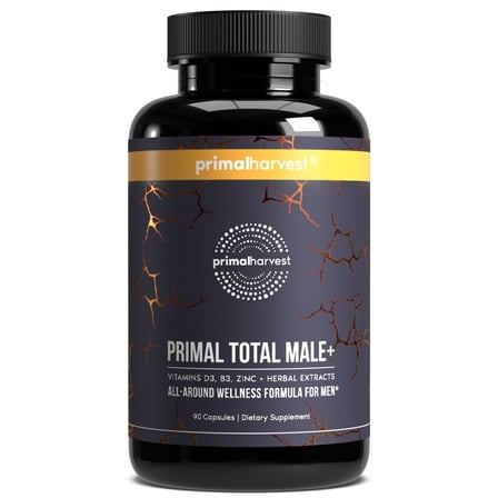 Primal Harvest Total Male + Men's Multivitamin with Vitamin D3, Zinc, Maca Root, Black Pepper Extract, 90 Count