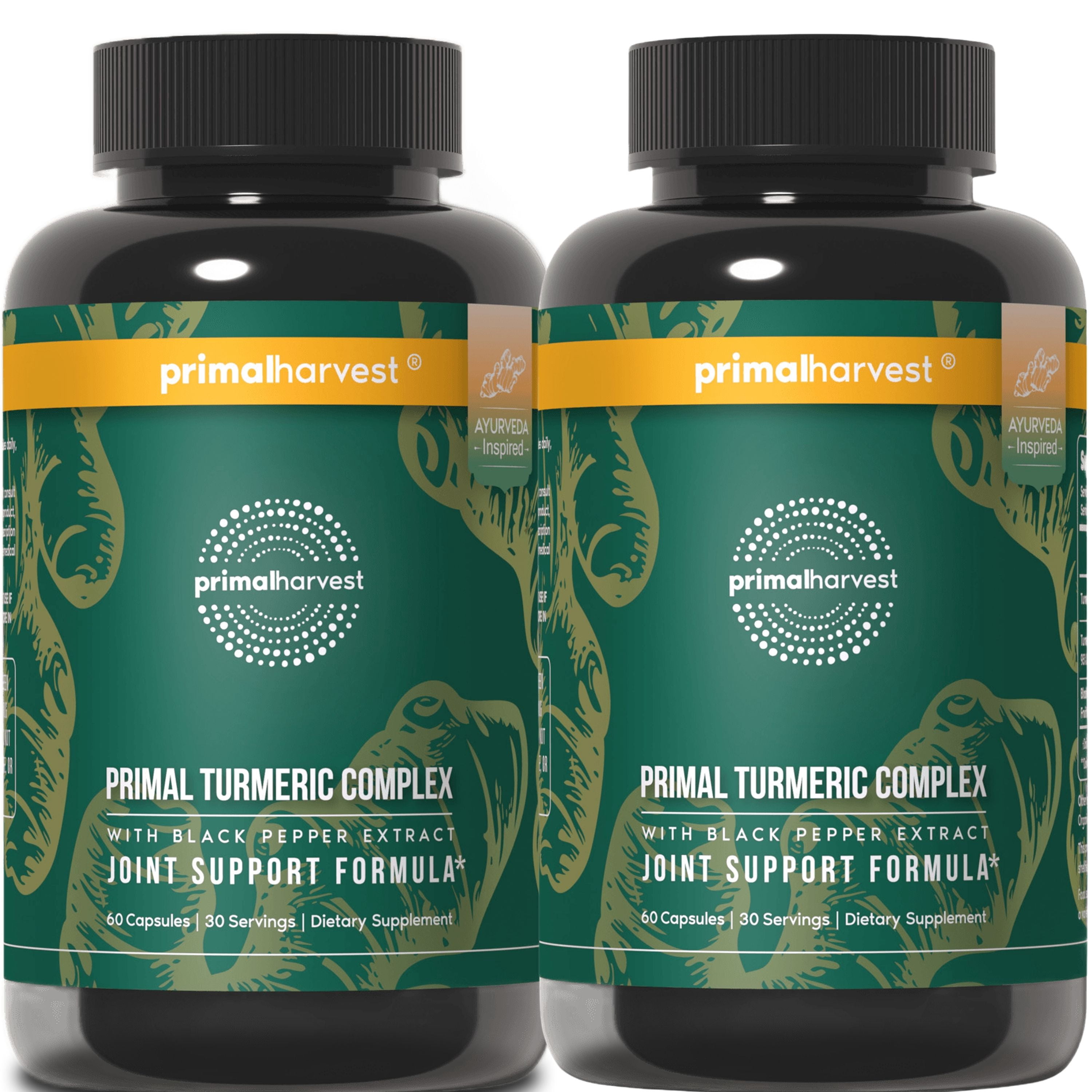 Primal Harvest Turmeric Complex, 2 Pack: Joint & Mobility Support with Turmeric Root, Extract & BioPerine for Men & Women (120ct)