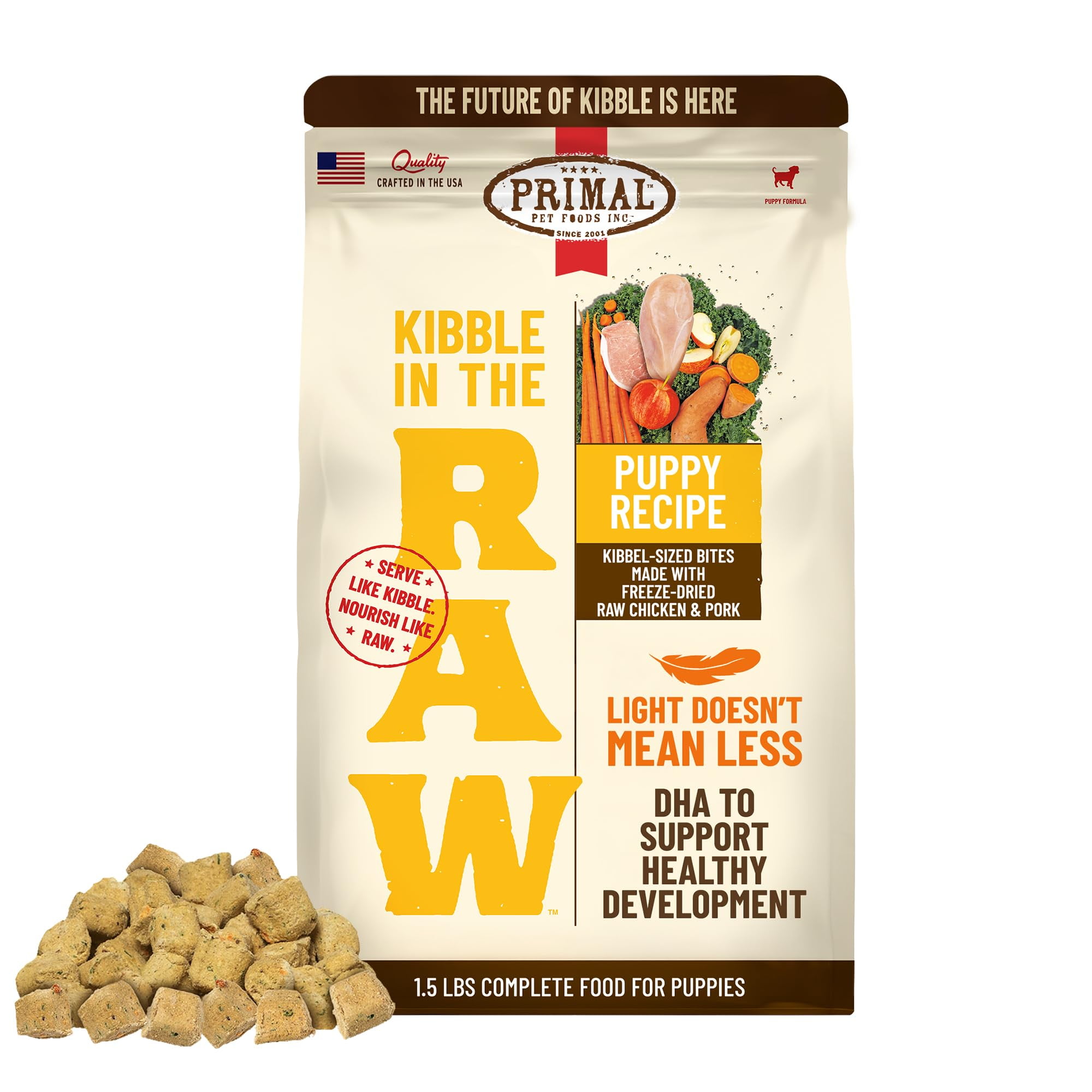 Primal Kibble in FEV6The Raw, Freeze Dried Dog Food, Puppy Recipe, Scoop & Serve, Made with Raw Protein, Whole Ingredient Nutrition, Crafted in The USA, Dry Dog Food 1.5 lb Bag