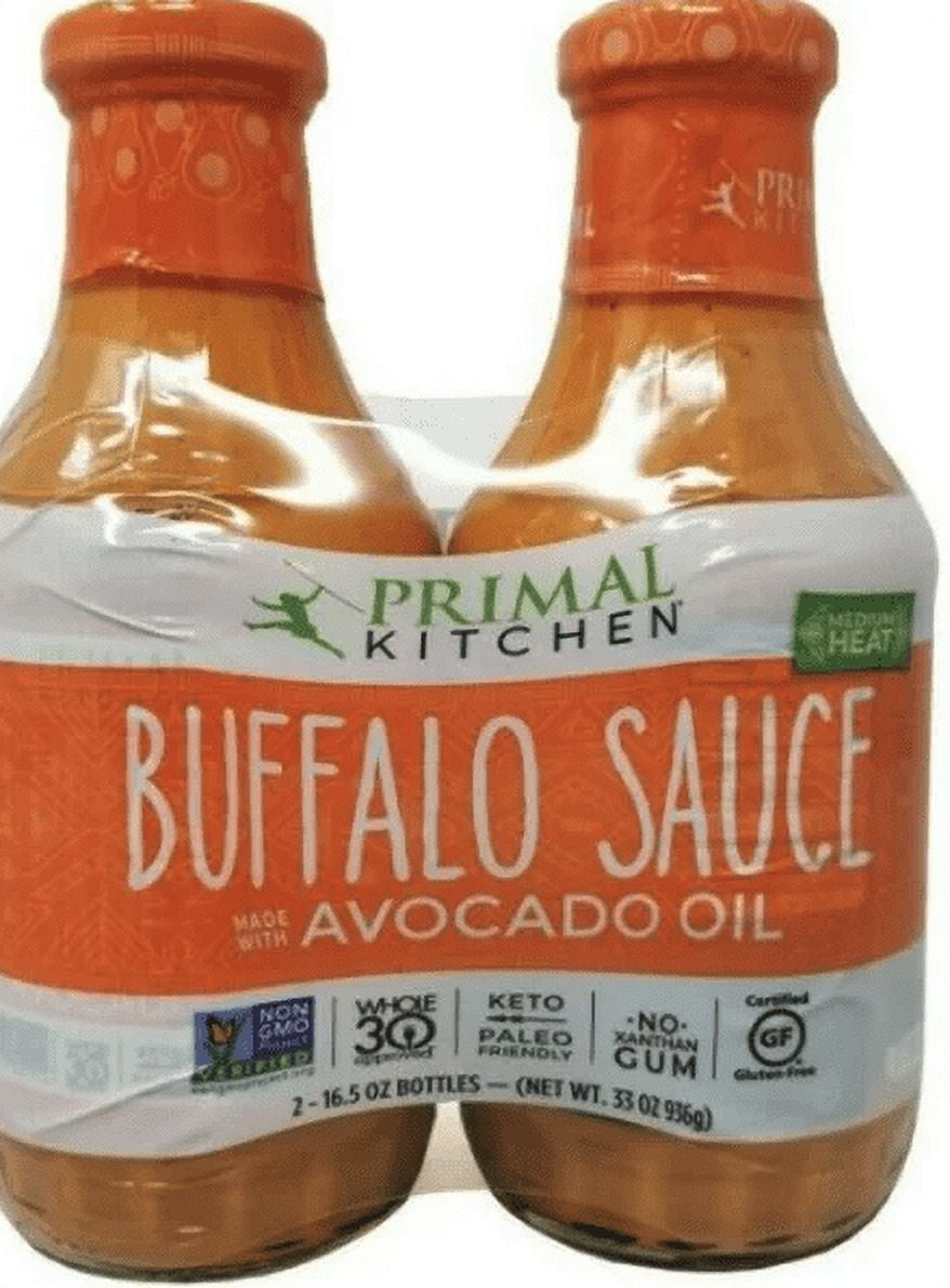  Primal Kitchen No-Dairy Buffalo Sauce Variety 3-Pack, Made  with Real Ingredients Like Avocado Oil and No Cane Sugar or Corn Syrup,  Includes 1 Original, 1 Hot, and 1 Mild 