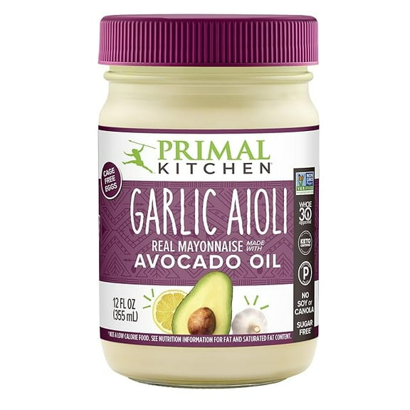 Primal Kitchen Garlic Aioli Mayo made with Avocado Oil, Whole30 Approved, Certified Paleo, and Keto Certified, 12 Ounces ( Pack of 2 )