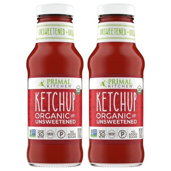 Primal Kitchen Organic Unsweetened Ketchup, No Cane Sugar or Artificial Sweeteners, 11.3 oz, Pack of 2
