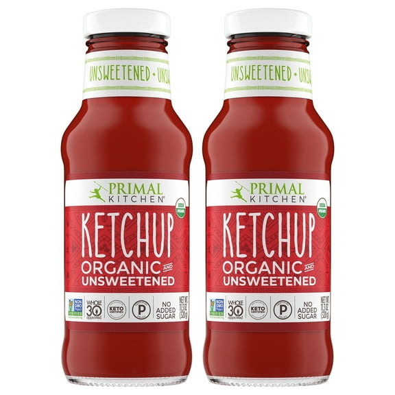 Primal Kitchen Organic Unsweetened Ketchup, No Cane Sugar or Artificial Sweeteners, 11.3 oz, Pack of 2