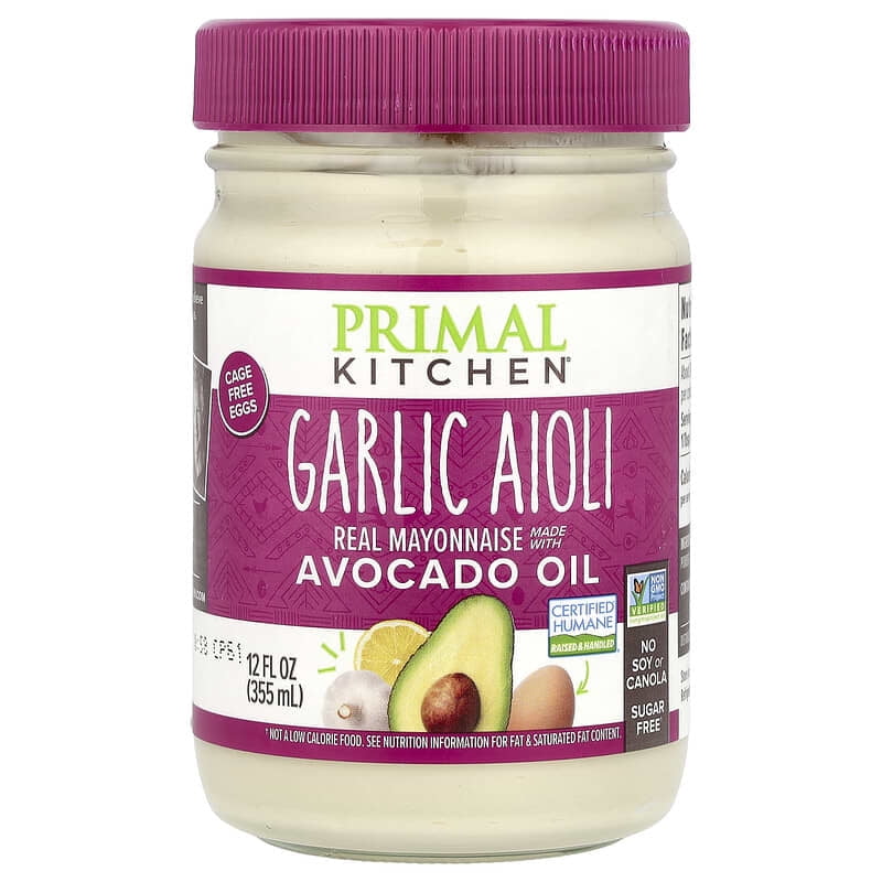 Primal Kitchen Real Mayonnaise Made with Avocado Oil Garlic Aioli Mayo 12 fl oz (355 ml) Pack of 2
