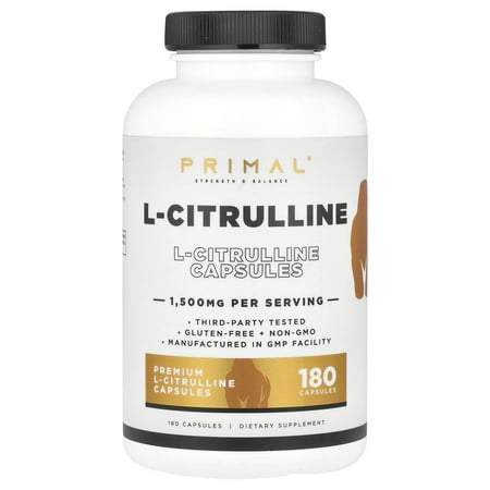Primal L-Citrulline Capsules (180 Capsules / 1,500 mg Per Serving) | Premium L-Citrulline Supplement