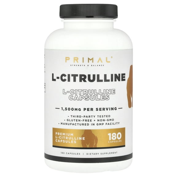 Primal L-Citrulline Capsules (180 Capsules / 1,500 mg Per Serving) | Premium L-Citrulline Supplement