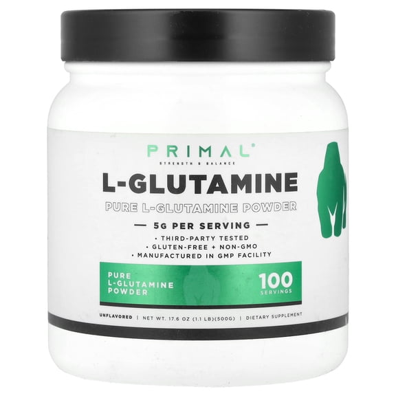 PrePrimal L-Glutamine Powder, Unflavored, 17.6 oz (500 g)
