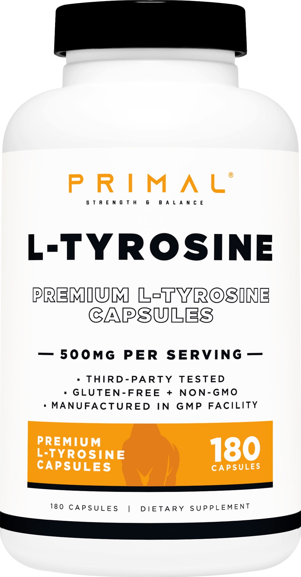Primal LTyrosine Capsules (180 Capsules / 500 mg Per Serving