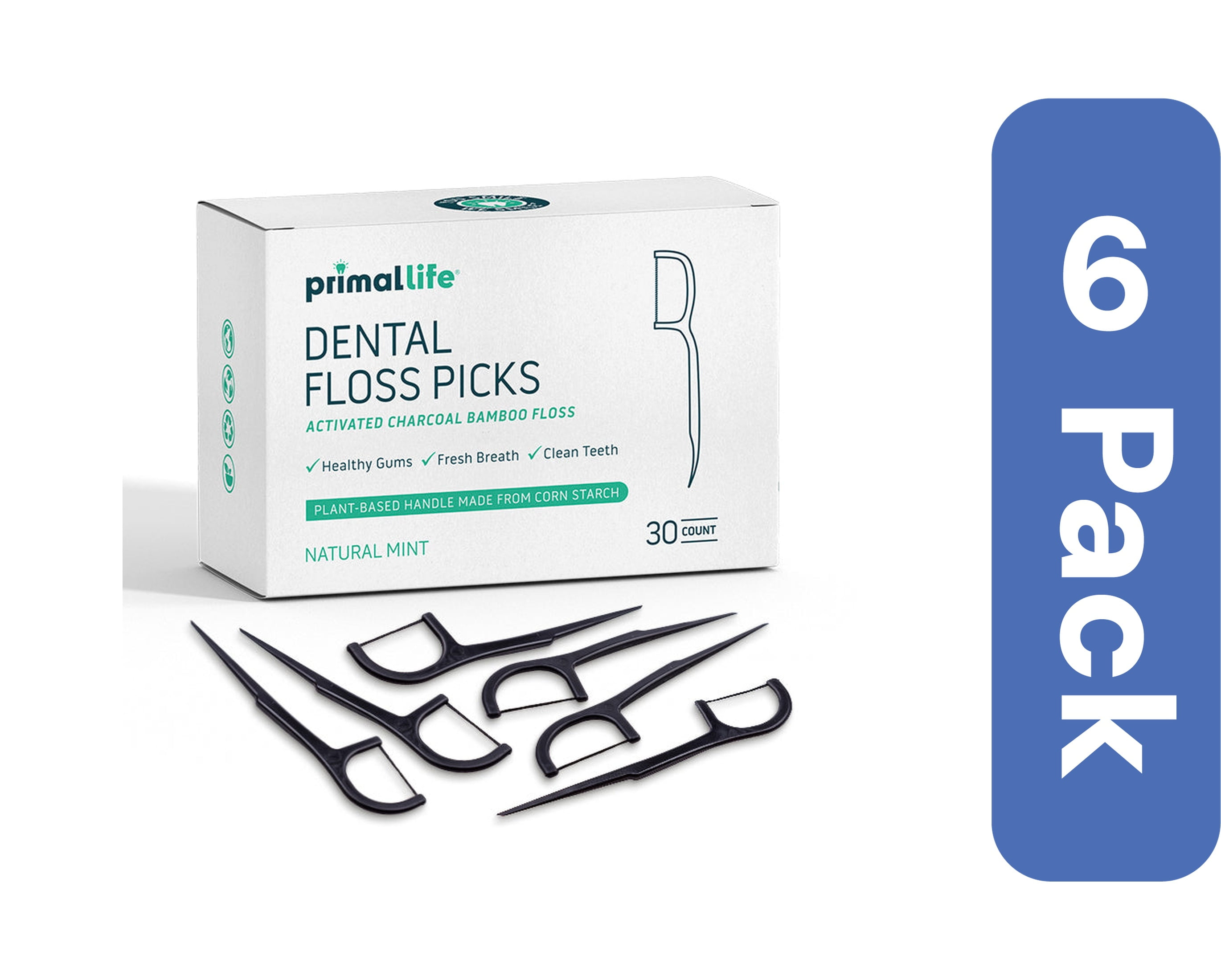 Primal Life Organics Bamboo Charcoal Dental Floss 30 ea (Pack Of 6)