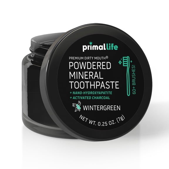 Primal Life Organics Dirty Mouth Toothpaste Toothpowder, Activated Charcoal, Wintergreen, 0.25 oz