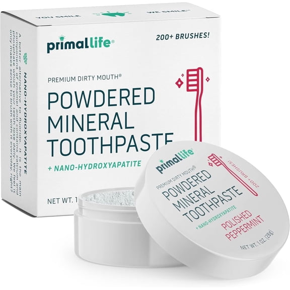 Primal Life Organics Powdered Mineral Toothpaste, Polished Peppermint, 1 oz