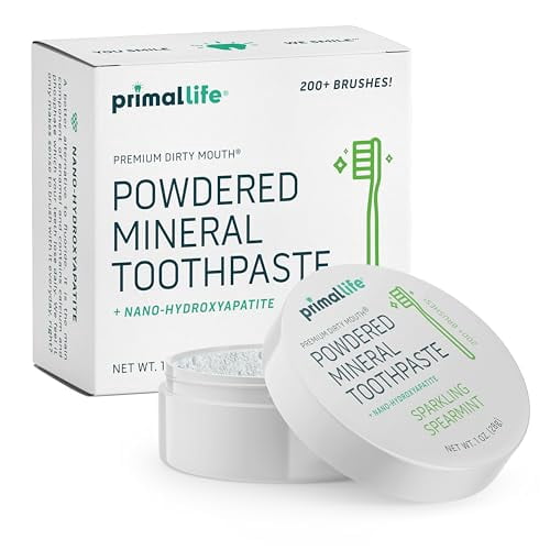 Primal Life Organics Toothpowder, Fluoride-Free Mineral Toothpaste Powder with Bentonite & Kaolin Clay, Baking Soda, Nano-Hydroxyapatite, Natural Oral Care, 4 oz