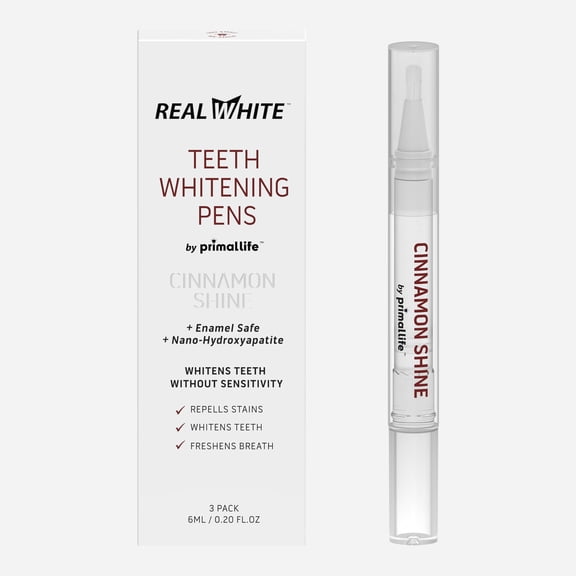 Primal Life Organics Real White Teeth Whitening Pens Cinnamon - Peroxide Free - 3 Pack
