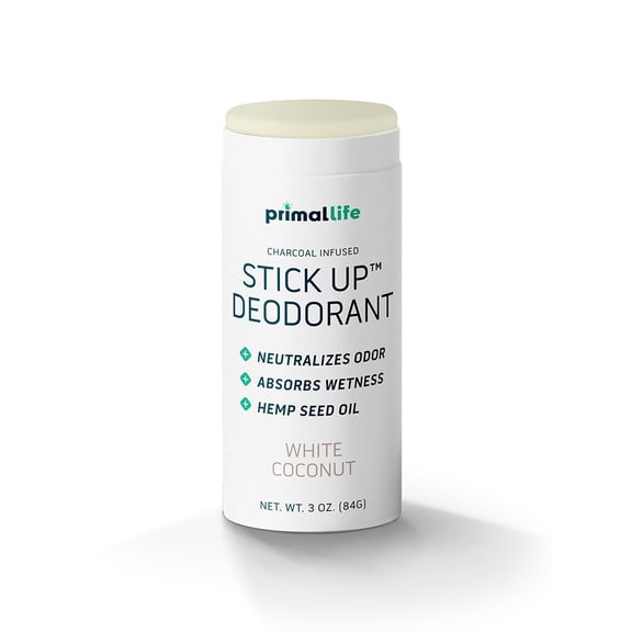 Primal Life Organics Stick Up Natural Deodorant White Coconut - Aluminum-Free, Vegan, Unisex - 3 oz