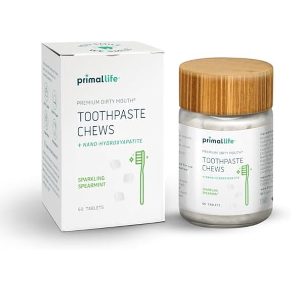Primal Life Organics Toothpaste Chews, Spearmint, 60 Tablets, Vegan