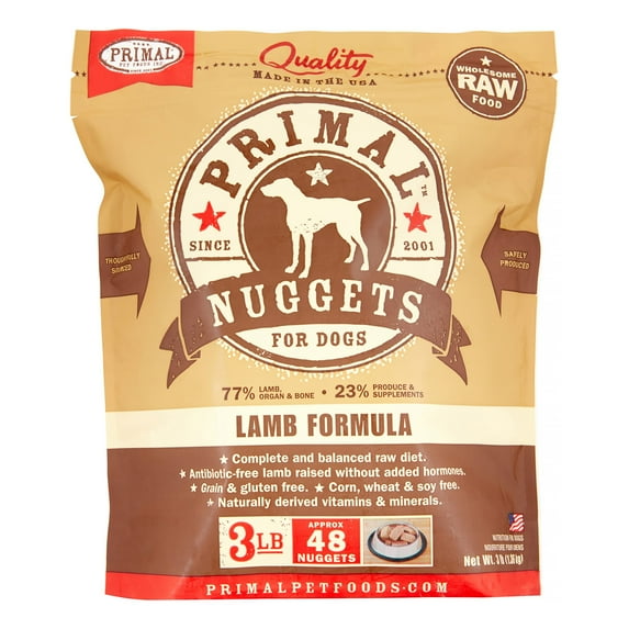 Primal Pet Food Raw Diet, Canine Lamb Formula, 3-Pound Nuggets Multi-Colored
