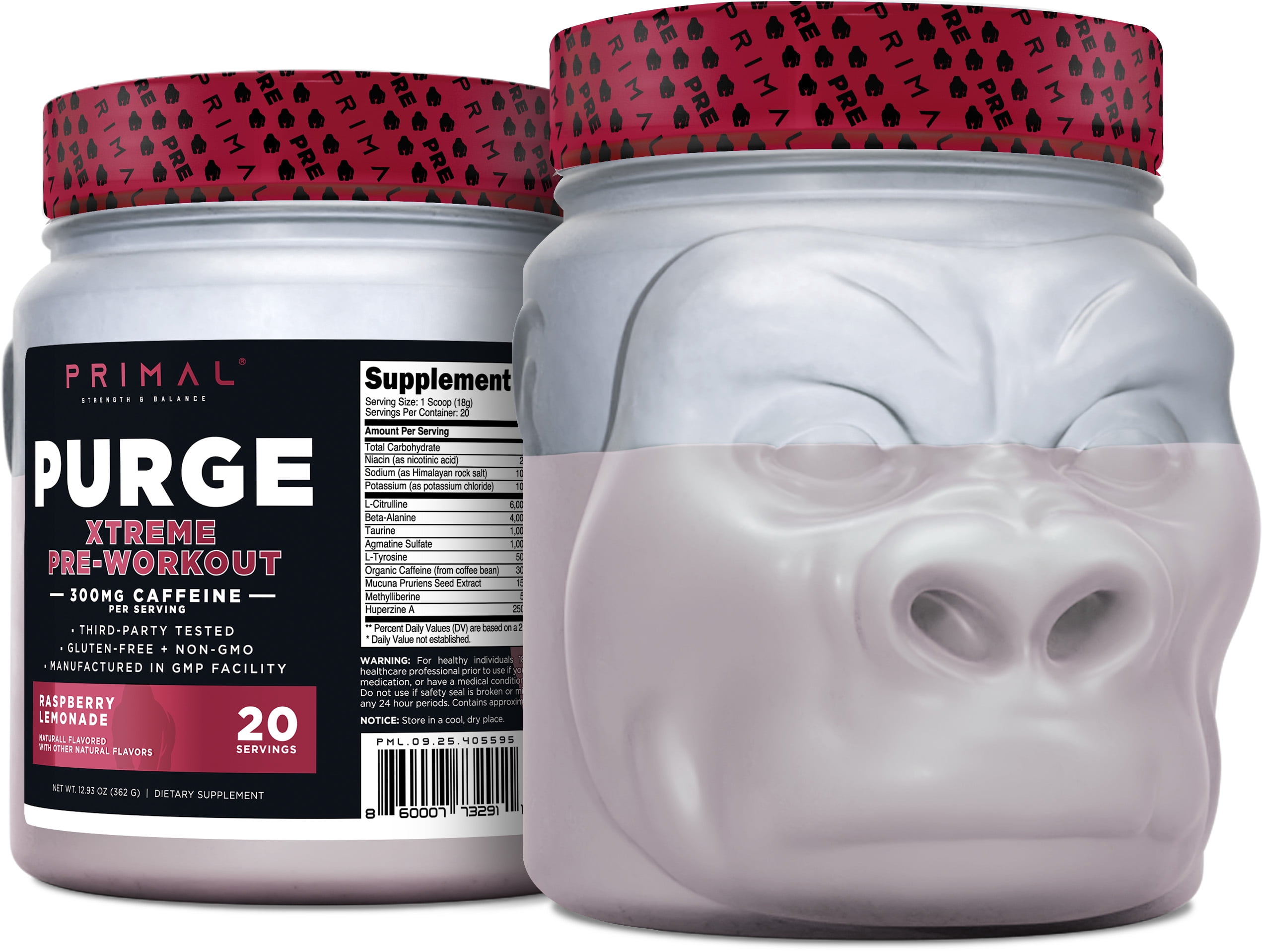 Primal Purge Xtreme Pre-Workout (Raspberry Lemonade Flavor) (20 servings) - Gluten-Free + Non-GMO