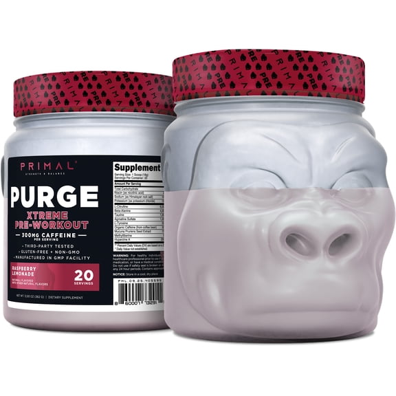 Primal Purge Xtreme Pre-Workout (Raspberry Lemonade Flavor) (20 servings) - Gluten-Free + Non-GMO