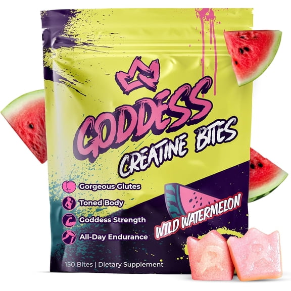 Primal Queen Goddess Creatine Gummies Low-Sugar Chewable Creatine for Women | Booty and Muscle Builder, Faster Recovery, Strength | High-Potency Wild Watermelon Flavor 150 Bites (5g per Serving)