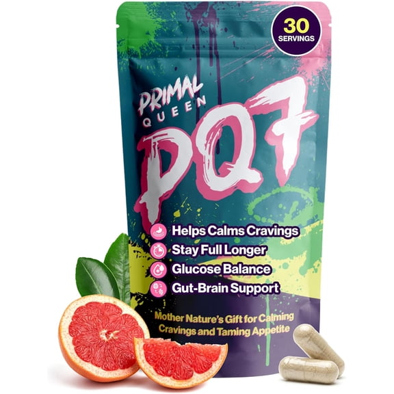 Primal Queen PQ7 Appetite Control Supplement for Women Supports Cravings, Hunger & Fullness Signals Stimulant-Free Formula with Clinically Studied Ingredients 60 Capsules