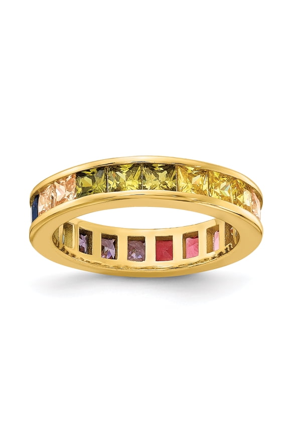 Prizma Sterling Silver Gold-tone 14 Karat Flash-plated Channel-Set Colorful Cubic Zirconia Eternity Band Ring