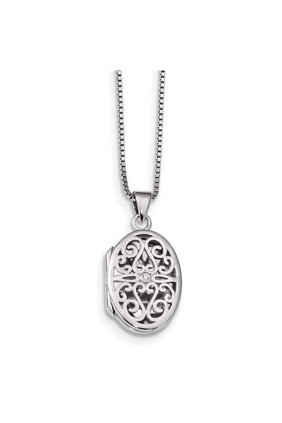 Sterling Silver 0.01 Cttw Diamond Oval Locket Necklace