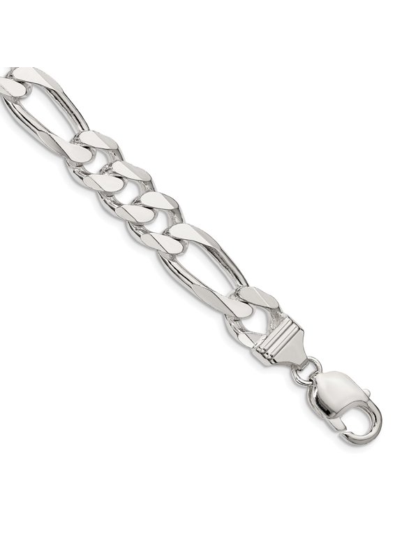 Sterling Silver 10.75mm Figaro Chain Bracelet