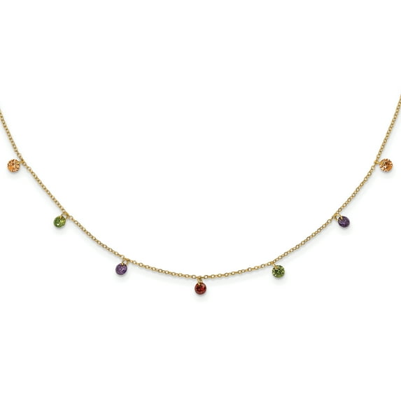 Primal Silver Sterling Silver 14 Karat Flash Gold-plated Dangling Colorful Cubic Zirconia with 2-inch Extender Necklace