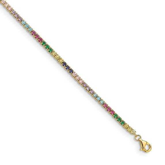Primal Silver Sterling Silver 14 Karat Flash-plated Colorful Cubic Zirconia with 1-inch Extension Bracelet