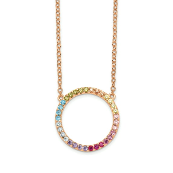 Primal Silver Sterling Silver 14 Karat Rose Flash-plated Colorful Cubic Zirconia Open Circle with 2-inch Extension Pendant Necklace