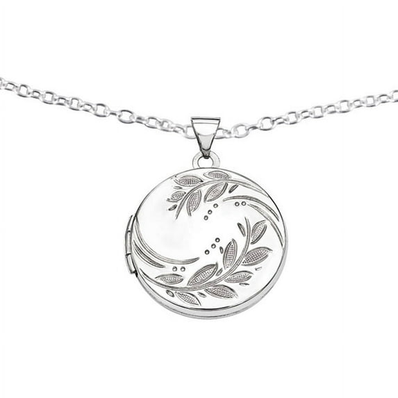 Primal Silver Sterling Silver 20mm Round Leaf Floral Locket with 18-inch Forzantina Cable Chain