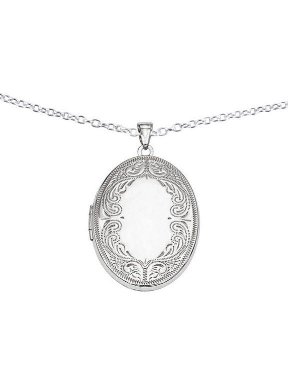 Sterling Silver 31mm Oval Scroll Locket with 18-inch Forzantina Cable Chain